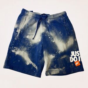 Nike Fleece Shorts Men’s Size Medium Bleach Tie Dye Blue Logo Gym Workout